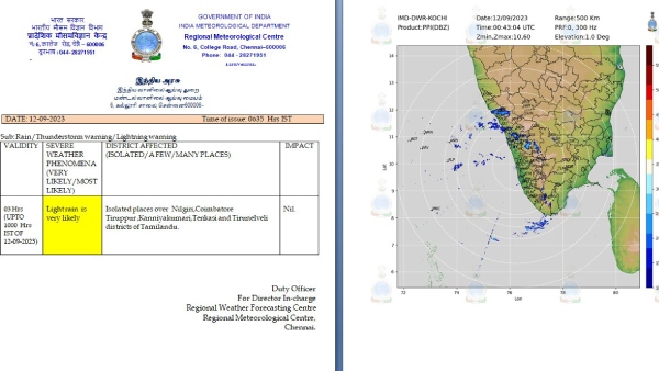 6 districts will get rain on next 3 hours: says Regional Meteorological Centre Chennai 