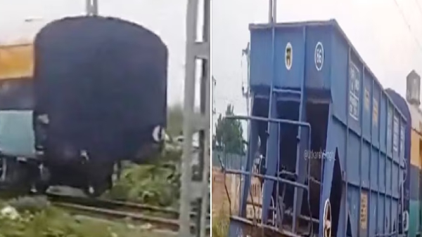 Passengers panicked as the empty train coaches parked on the tracks moves without engines Passengers panicked as the empty train coaches parked on the tracks moves without engines