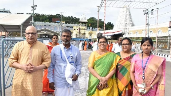 ISRO scientists offer prayers Tirumala Balaji Temple with a miniature model of the Aditya-L1 Mission ISRO scientists offer prayers Tirumala Balaji Temple with a miniature model of the Aditya-L1 Mission