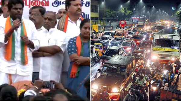 Heavy traffic for 3 hours in Nungambakkam as BJP is doing dharna protest 