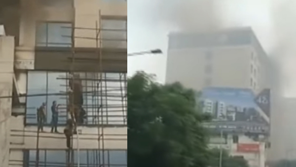 Fire mans rescued 2 labours who trapped in 9-storey buillding its fire at Velachery in chennai Fire mans rescued 2 labours who trapped in 9-storey buillding its fire at Velachery in chennai