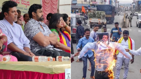 Kannada film industry support for Karnataka Bandh and actor Shivaraj Kumar, Darshan hold protest Kannada film industry support for Karnataka Bandh and actor Shivaraj Kumar, Darshan hold protest