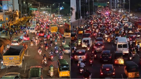 Heavy Traffic Jam at Katipara in chennai and Vehicle lined upto 2 KM distance 