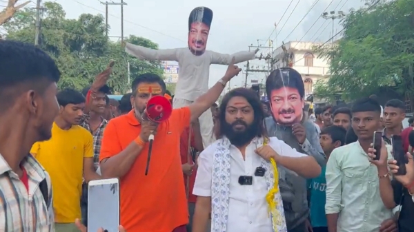 Jharkhand Sanatan Dharma supporters hold protest against Udhayanidhi Stalin 