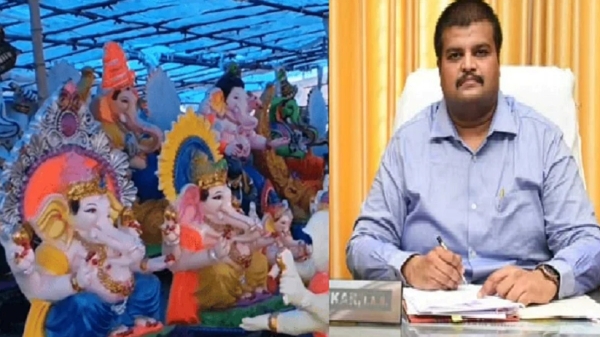 District Collector of Karur is explaining about sealing Vinayagar idols worth Rs.10 lakh 