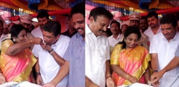 Tamilisai soundararajan feeds cake to minister ptr palanivel thiagarajan made surprise