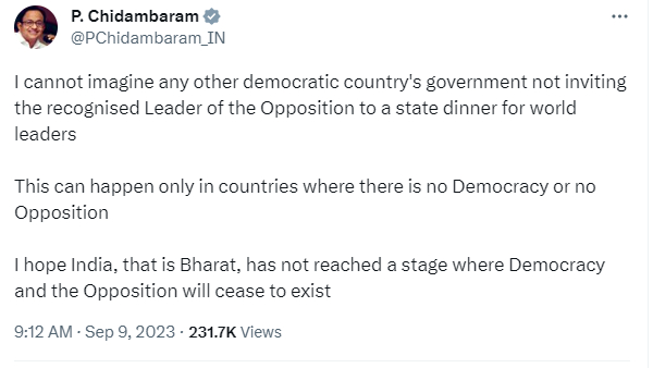 P Chidambaram slams bjp government as Kharge not invited for presidents dinner 