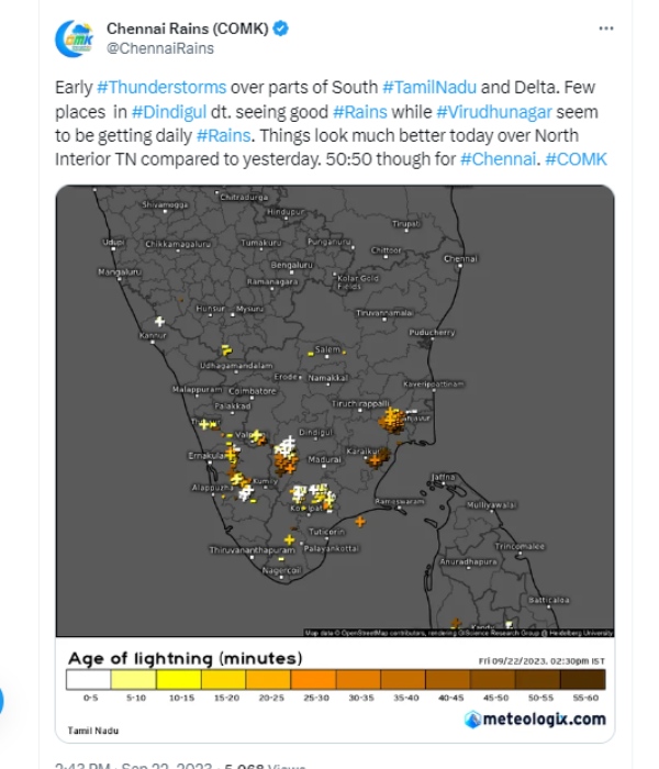 Chennai is having 50-50 percent rain chance says Chennai Rains