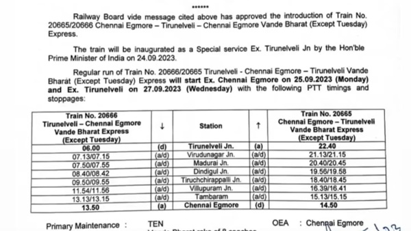  Nellai - Chennai Vande Bharat train New time table: Sweet Surprise for Tambaram People