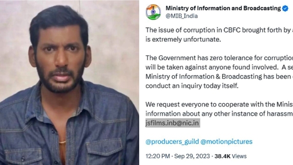 central government immediate response to Vishal complaint Corruption in Censor Board 
