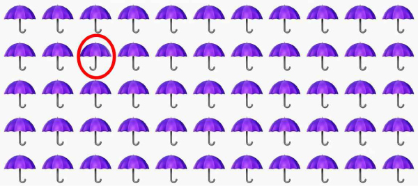Optical Illusion One umbrella differs from the other umbrellas in the picture
