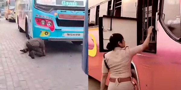 Woman RTO inspector raid at rasipuram bus stand and removes air horn from private buses