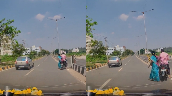 Chennai: The lady simply jumped off the moped and stood in the middle of the road; see the video 