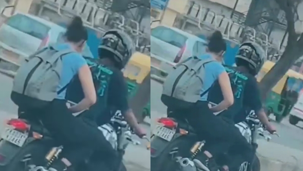 young woman working on a laptop while sitting on a bike in Bangalore, sparks debate among netizens