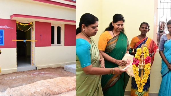 Kanimozhis adopted village! corporate company helping hand for New concrete houses with CSR fund Kanimozhis adopted village! corporate company helping hand for New concrete houses with CSR fund