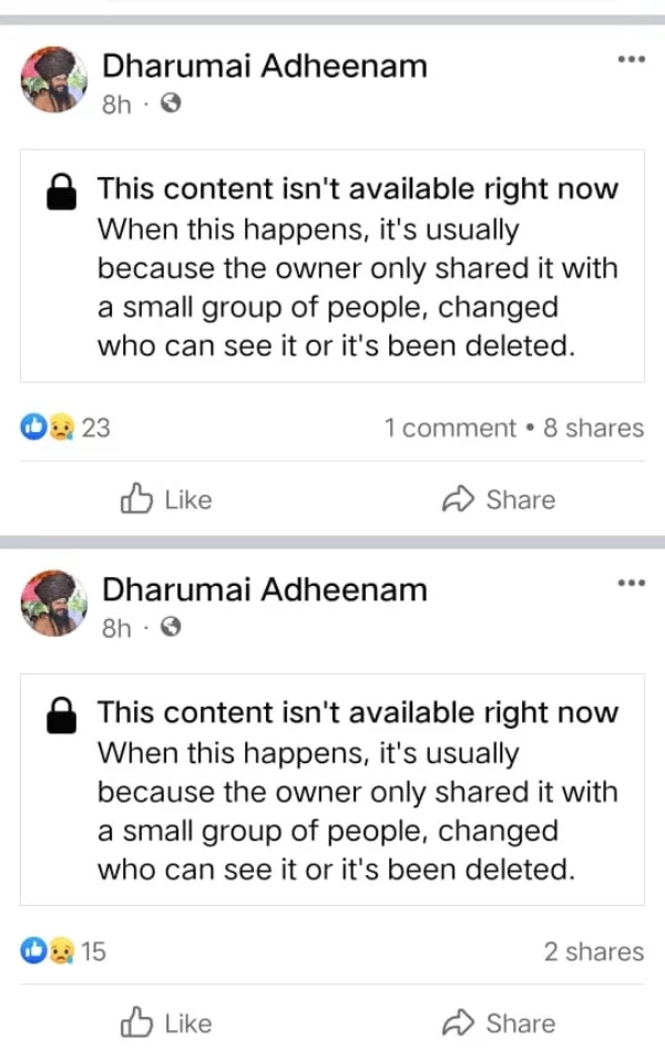 Dharmapuram Aadheenam withdraws he posts about fasting protest 