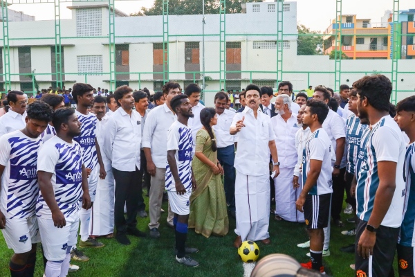Dream project: Stalin unveiled football court in kolathur constituency Dream project: Stalin unveiled football court in kolathur constituency
