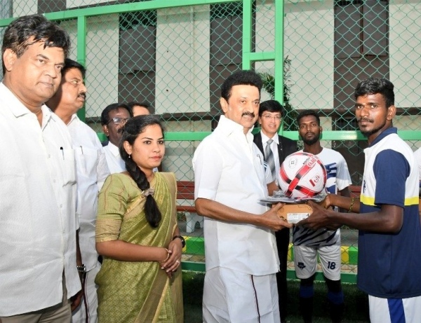 Dream project: Stalin unveiled football court in kolathur constituency Dream project: Stalin unveiled football court in kolathur constituency