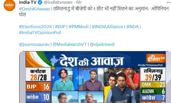Lok Sabha Poll: DMK Alliance to get 28 seats in TN- India TV Survey Lok Sabha Poll: DMK Alliance to get 28 seats in TN- India TV Survey