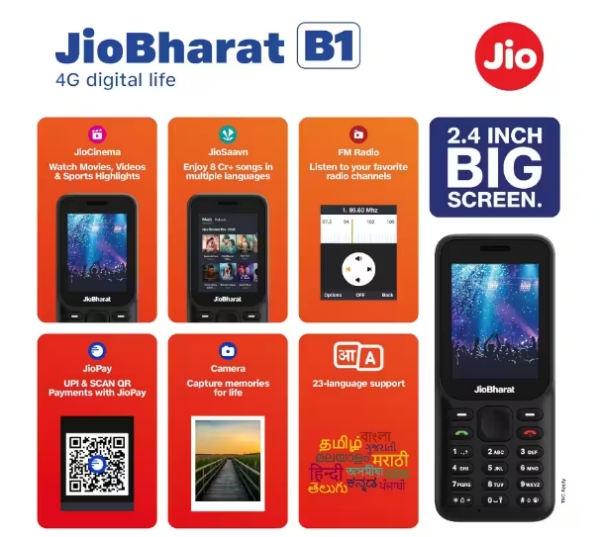 New Jio Bharat B1 4G mobile phone specifications and recharge plan details