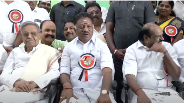 ADMK former minister Vaithilingam laughed out loudly during press meet with O Panneerselvam