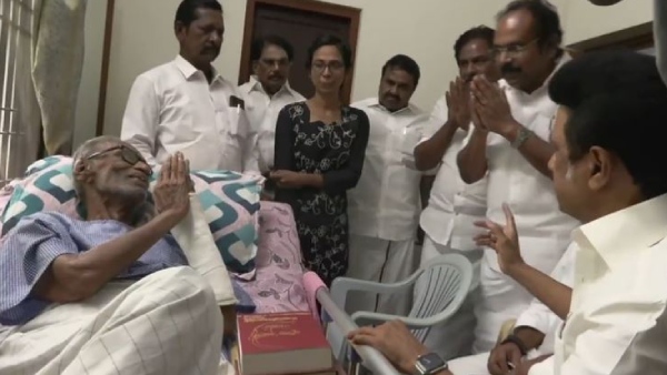 CM M.K. Stalin visited Tamil Desiya Iyakkam founder Pazha Nedumaran at his residence in Madurai CM M.K. Stalin visited Tamil Desiya Iyakkam founder Pazha Nedumaran at his residence in Madurai