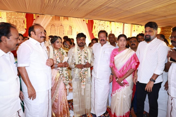 Celebrities who attended the wedding at Minister MRK Panneerselvam house Celebrities who attended the wedding at Minister MRK Panneerselvam house