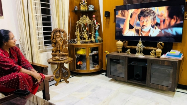 BJP MLA Vanathi Srinivasan watches Vijays Leo movie trailer 