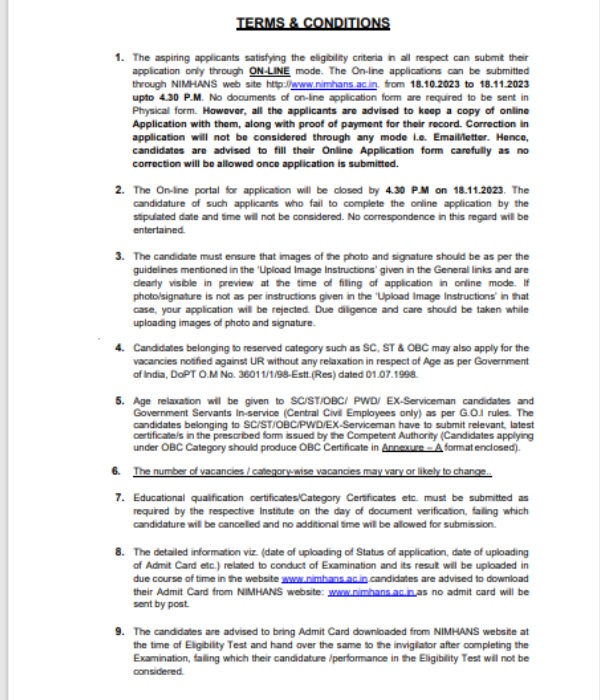  Bangalore NiMHANS Hospital recruitment 2023 for the post of 161 Nursing Officer