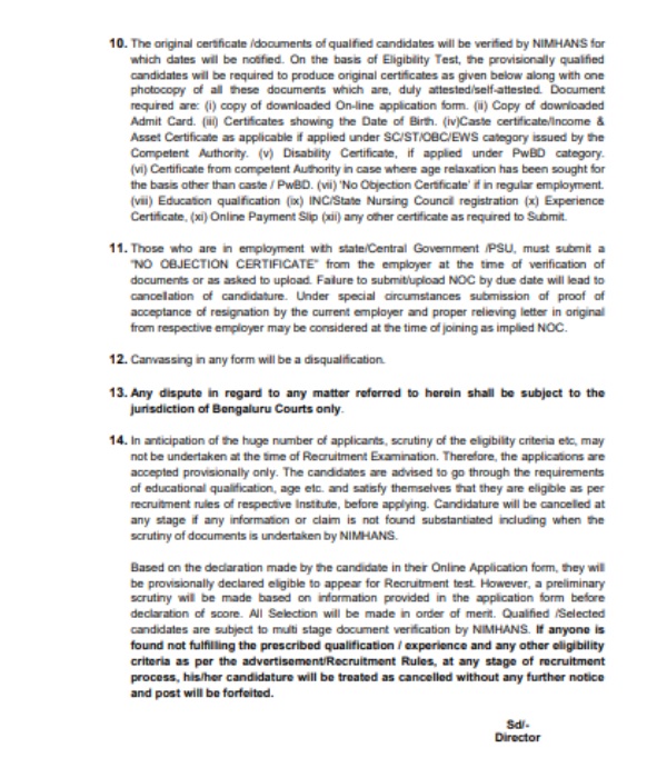  Bangalore NiMHANS Hospital recruitment 2023 for the post of 161 Nursing Officer