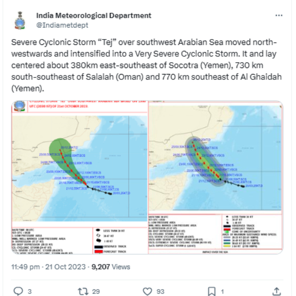  Severe Cyclonic Storm Tej intensified into Very Severe Cyclonic Storm