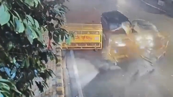 CCTV footage: A Delhi Police personnel hit by a car and thrown into the air CCTV footage: A Delhi Police personnel hit by a car and thrown into the air