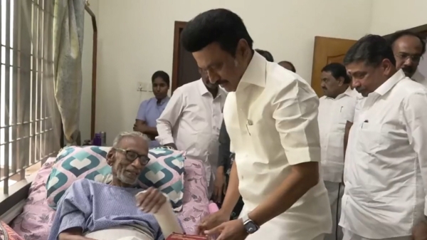 CM MK Stalin meets Pazha Nedumaran in Madurai 