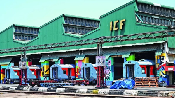 Indias First Modern Train with 2 locomotives for reciprocating movement, by Chennai ICF Railway