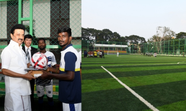 Dream project: Stalin unveiled football court in kolathur constituency Dream project: Stalin unveiled football court in kolathur constituency