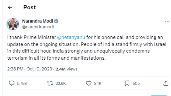 Prime Minister Modi comforted Netanyahu that Indian people stand firm with Israel at the time 
