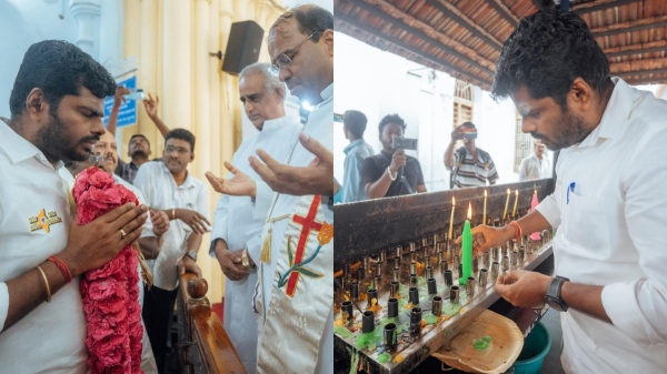  En Mann En Makkal Yatra: Tamil Nadu BJP president Annamalai prayer at Velankanni church in Nagapattinam district