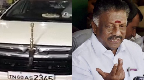 OPS travels in his car without AIADMK flag 