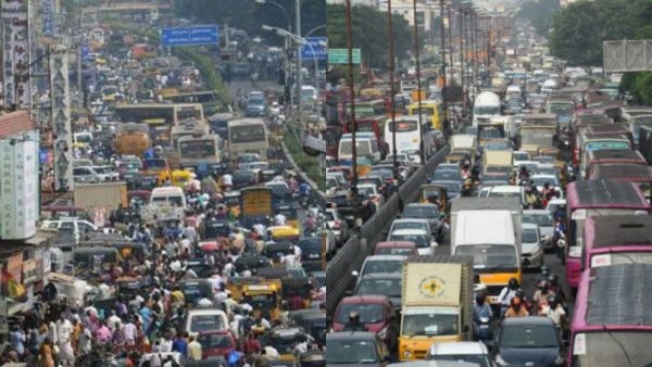  After the Diwali festival, there was a heavy traffic jam as people returned to Chennai 