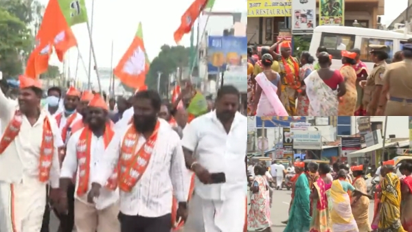 BJP protest against construction of new shops in front of Tiruvannamalai Annamalaiyar Temple Rajagopuram BJP protest against construction of new shops in front of Tiruvannamalai Annamalaiyar Temple Rajagopuram