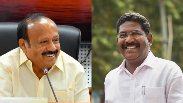  VCK MLA Sinthanai Selvan given an explanation about the photo with Minister MRK Panneerselvam 