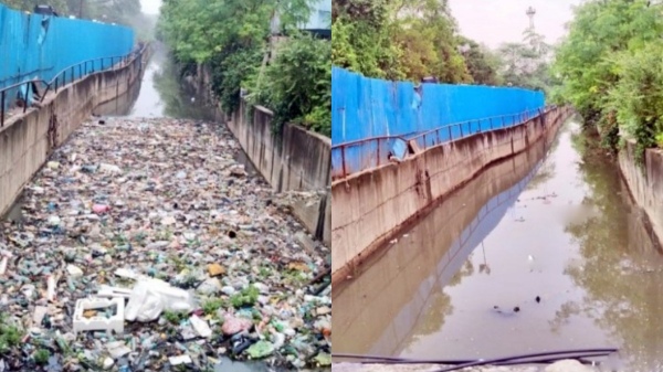 A canal full of garbage in Chennais Thiru vika nagar has been cleaned by Chennai Corporation 