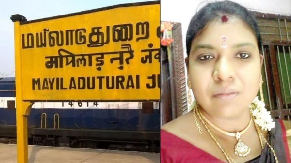 A woman died while returning home after leaving her son at school in Mayiladuthurai 
