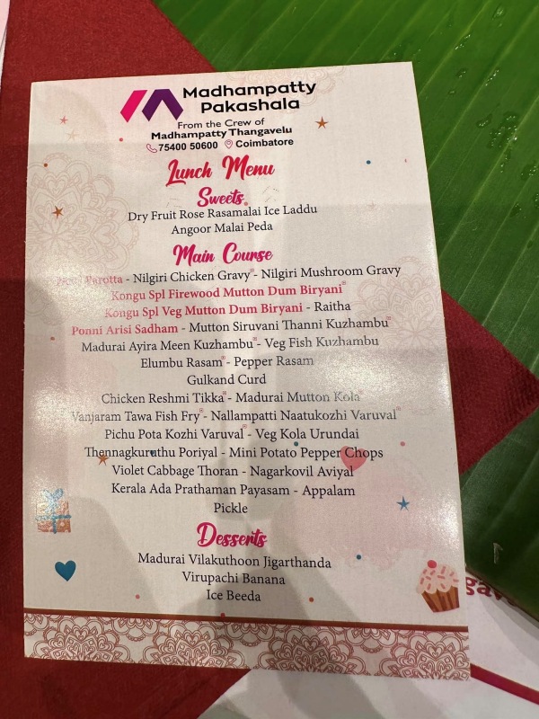 Food menu of Actor Kamal hasan birthday feast in Chennai 