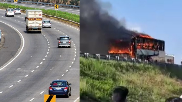 private bus travelling from Bengalore to Kerala caught fire in the Salem National Highway 