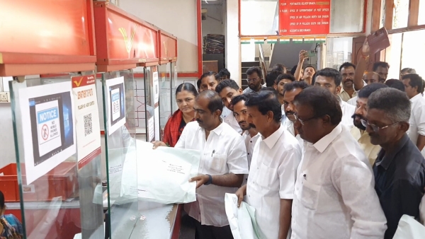 Pollachi DMK Executives sending a parcel of RSS uniforms to Governor Ravi 