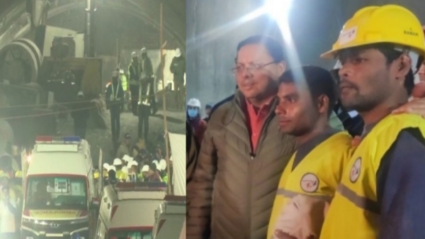 workers trapped in the Uttarakhand tunnel is begain rescued 