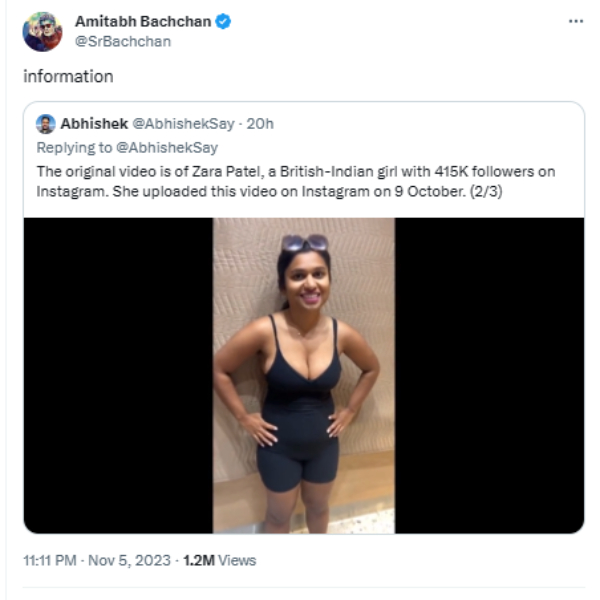  Actress Rashmika Mandana Deep AI deepfake video, Amitabh Bachchan raises concern 
