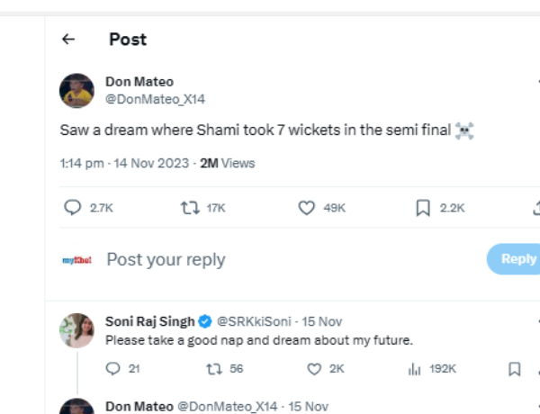 A fan predicted that Mohammed Shami will get 7 wickets in World cup 