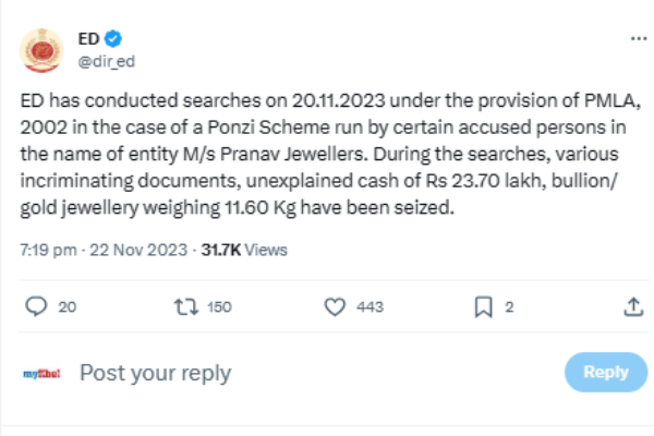  Ed raid on pranav jwwellers: 11 kg gold and 24 lakh money seized